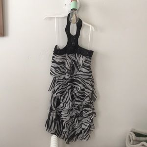 Halter zebra print chiffon ruffles party dress
